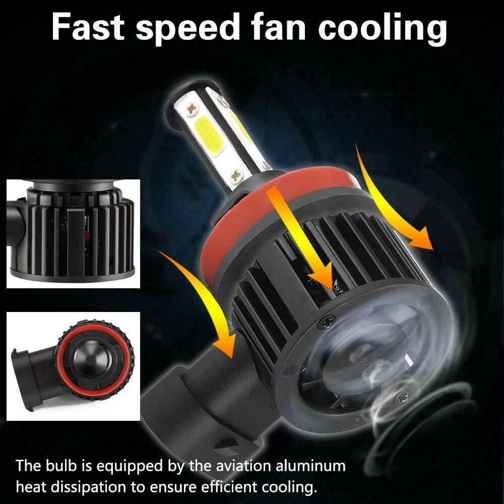 4-Sides H11/H9/H8 LED Headlight High/Low Beam Bulbs Super Bright 6500K 3600000LM