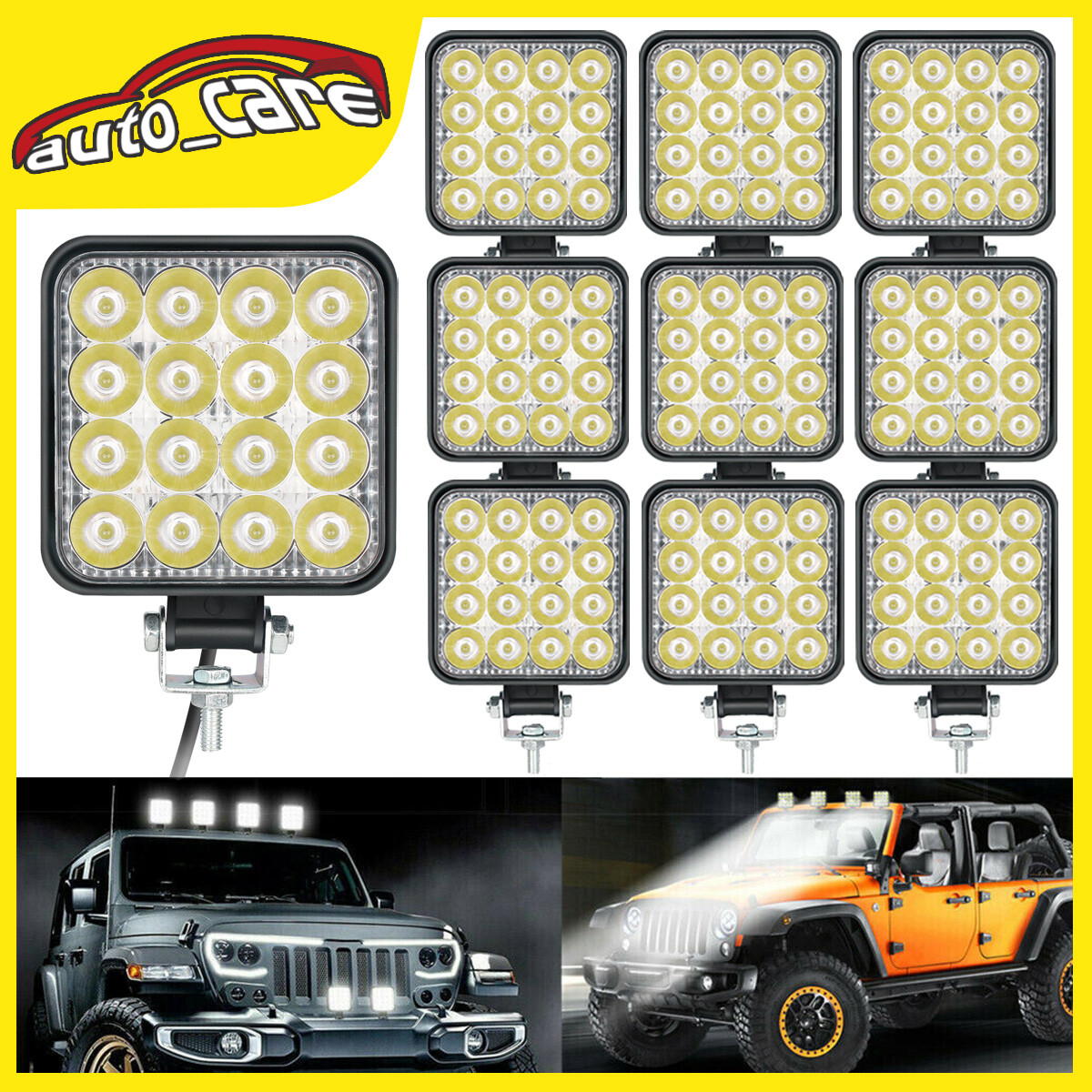 6PCS 4inch 48W LED Work Light , Square Flood Lights for Truck Tractor Off-Road