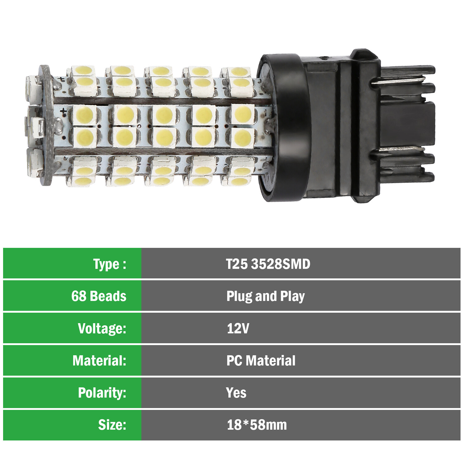 10 X 6000K White 3528SMD 68 LED Tail/Brake/Stop Light Bulbs T25 3057 3457 4157
