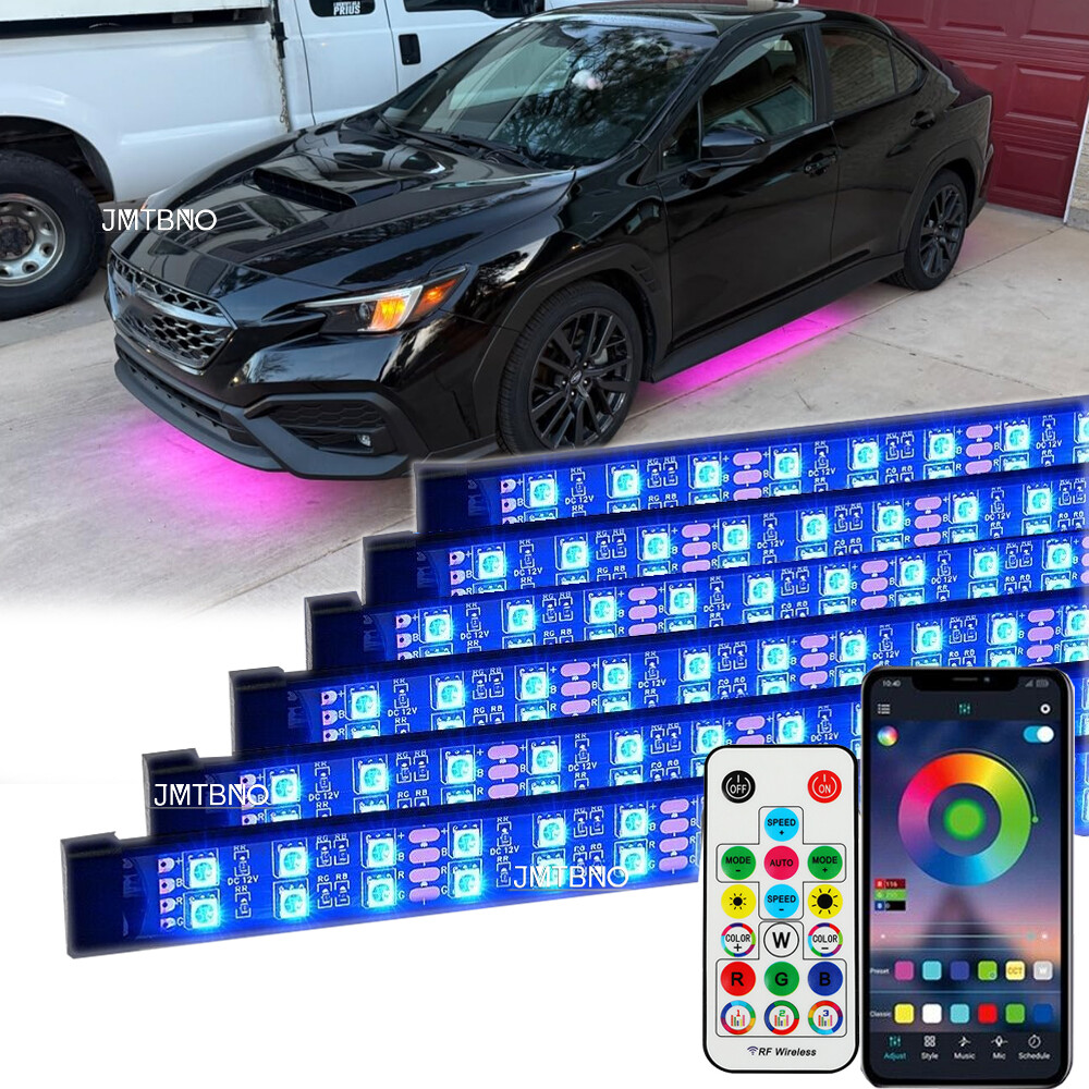 6PCS Double Row LED RGB Light Strip Neon Underglow LED Kit Remote For Subaru WRX