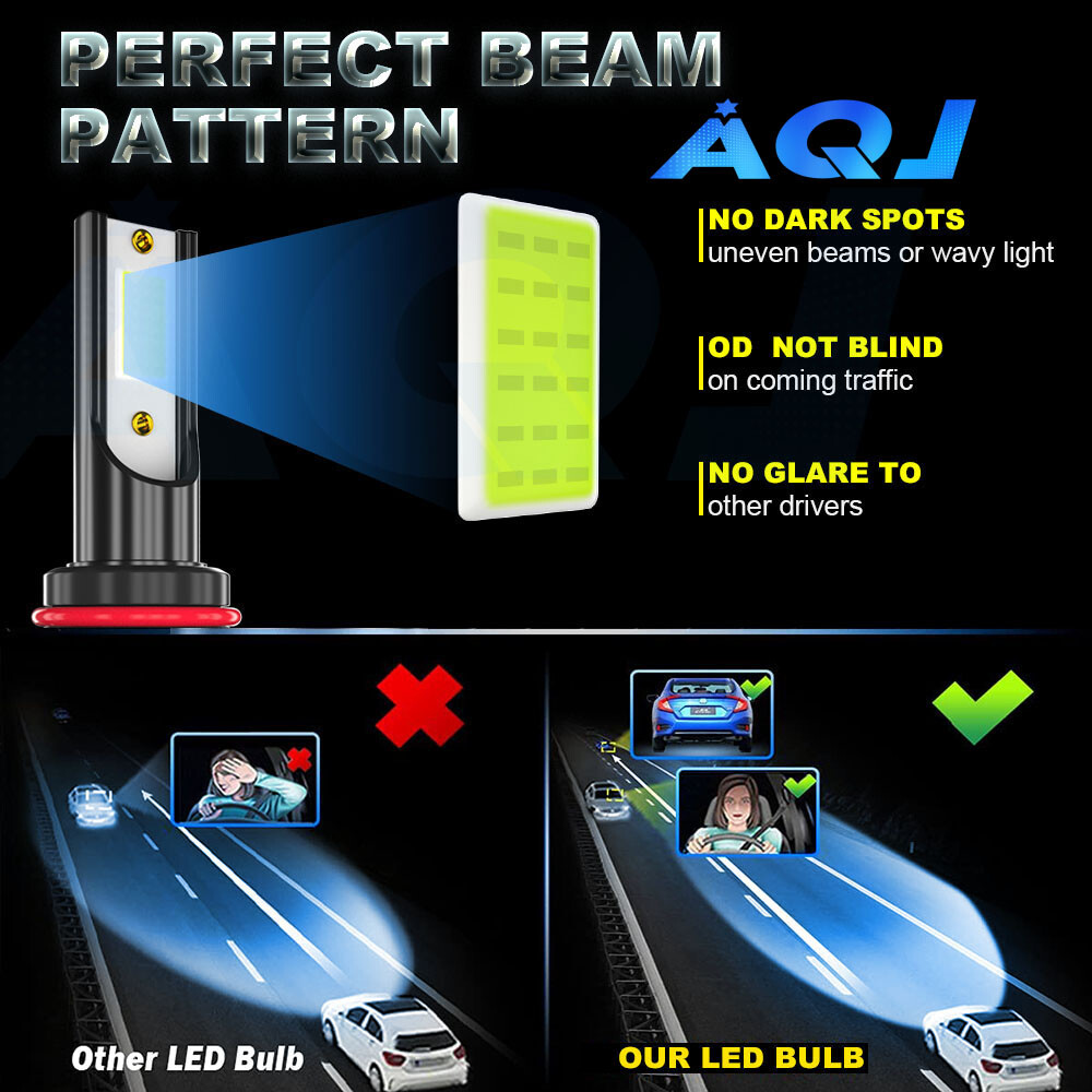 4PCS Mini Combo 9005+H11 LED Headlight Kit High Low Beam Bulbs Ice blue 8000K