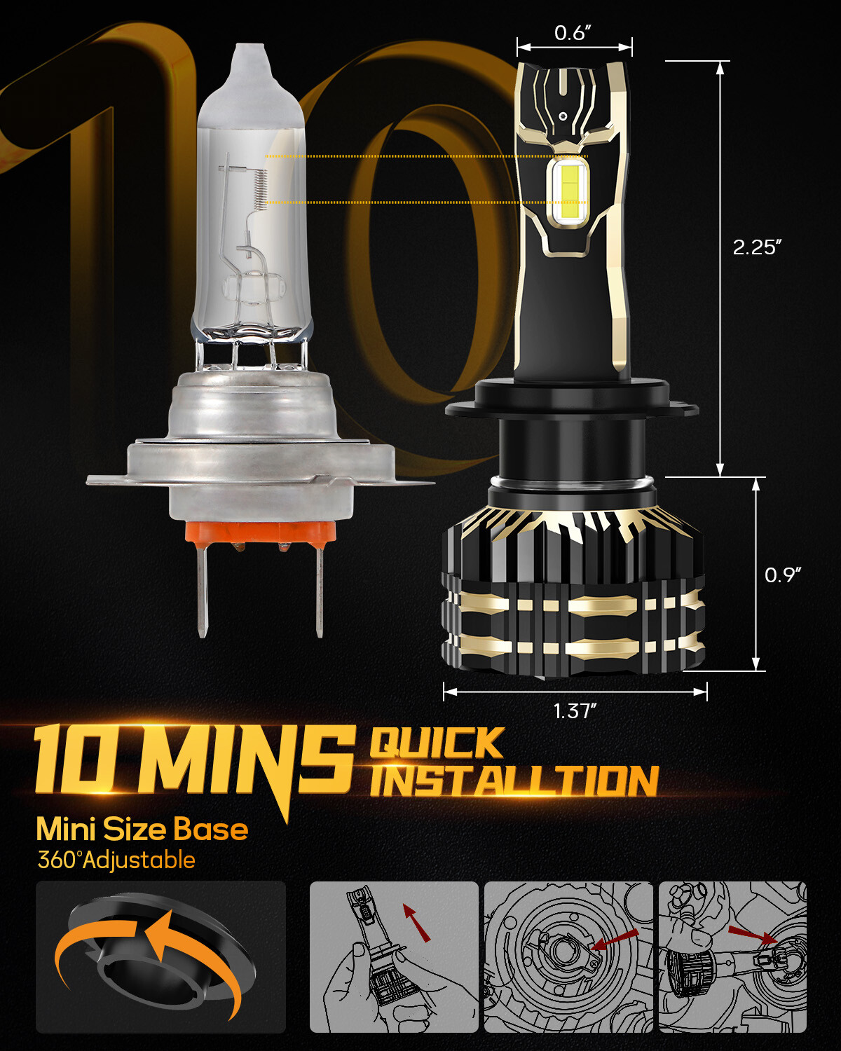 AUXBEAM H7 LED Headlight Bulbs kIT High Low Beam Super Bright White CANBUS 120W