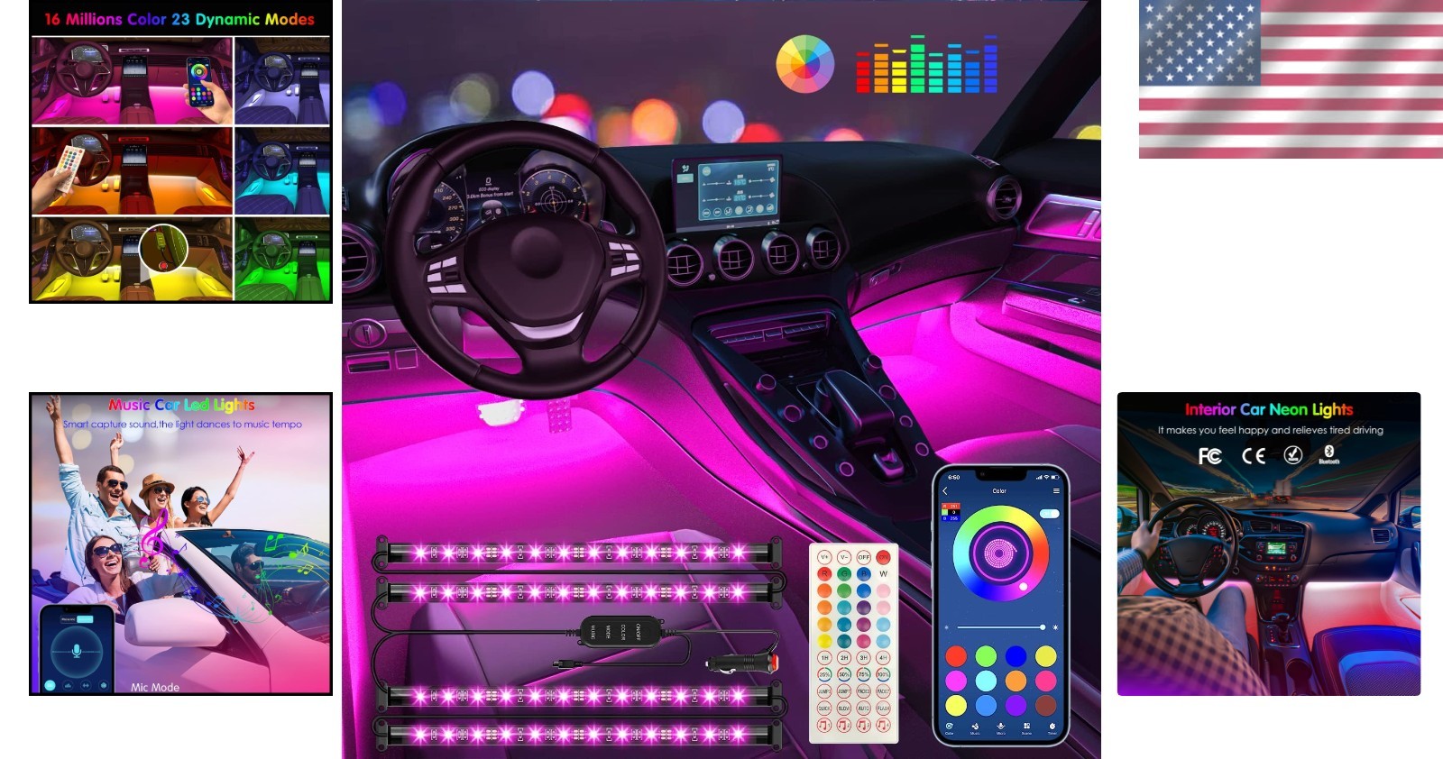 Wireless APP-Controlled RGB Interior Car Lighting – Universal Fit & Waterproof
