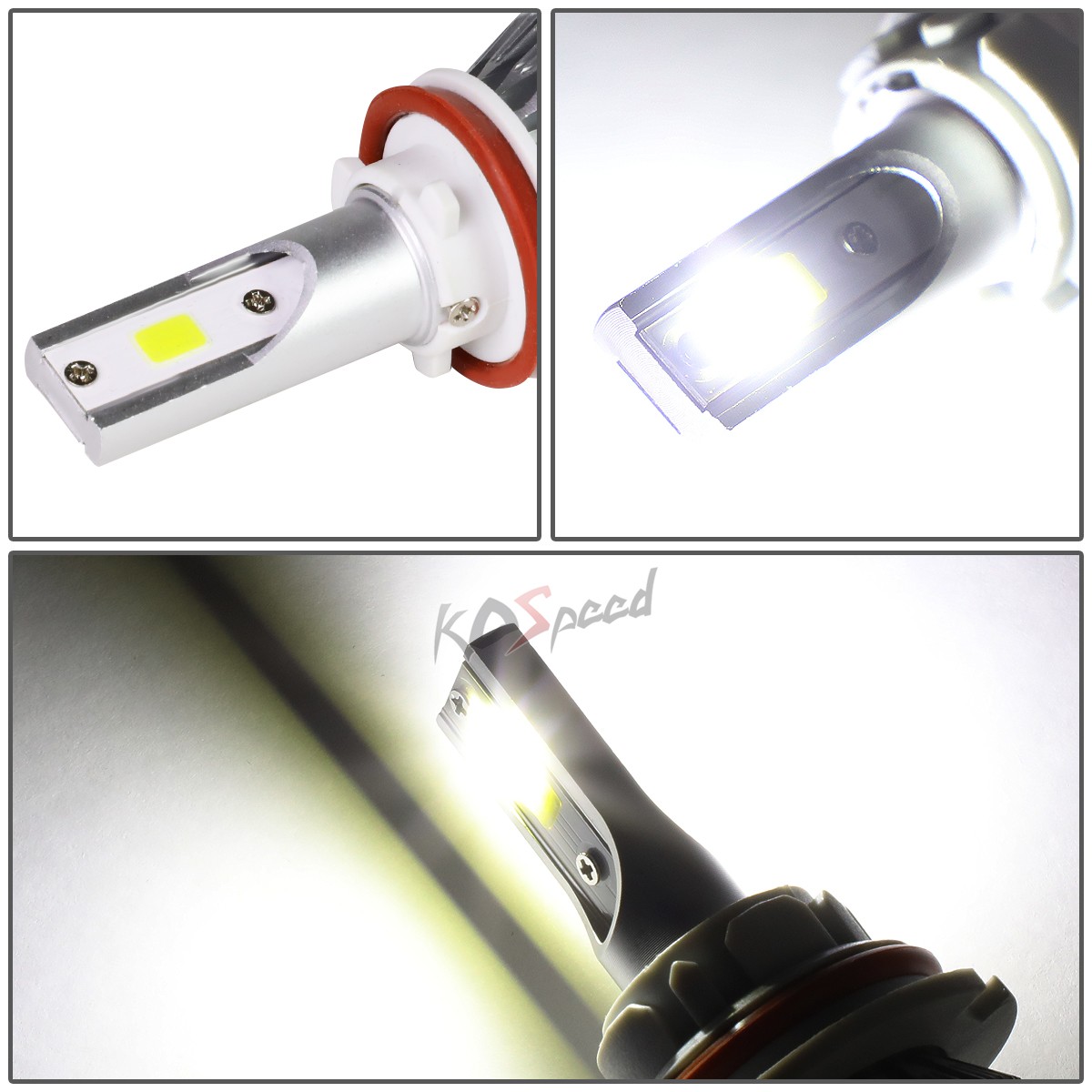 2x White LED H8 6000K 50000 Hours Life/ Replacement Headlight Bulbs +Cool Fan