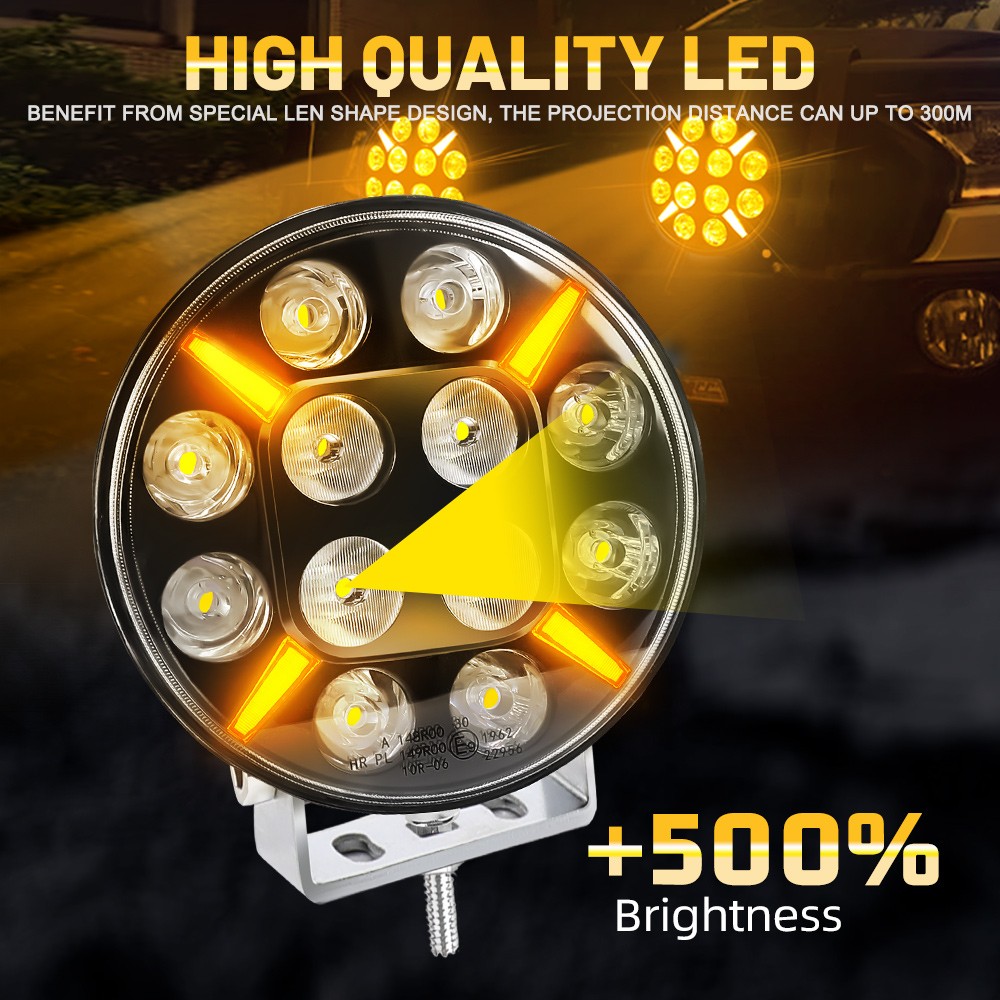 2X 9Inch Round LED Spot Light Strobe White & Yellow DRL Driving Beam For Truck