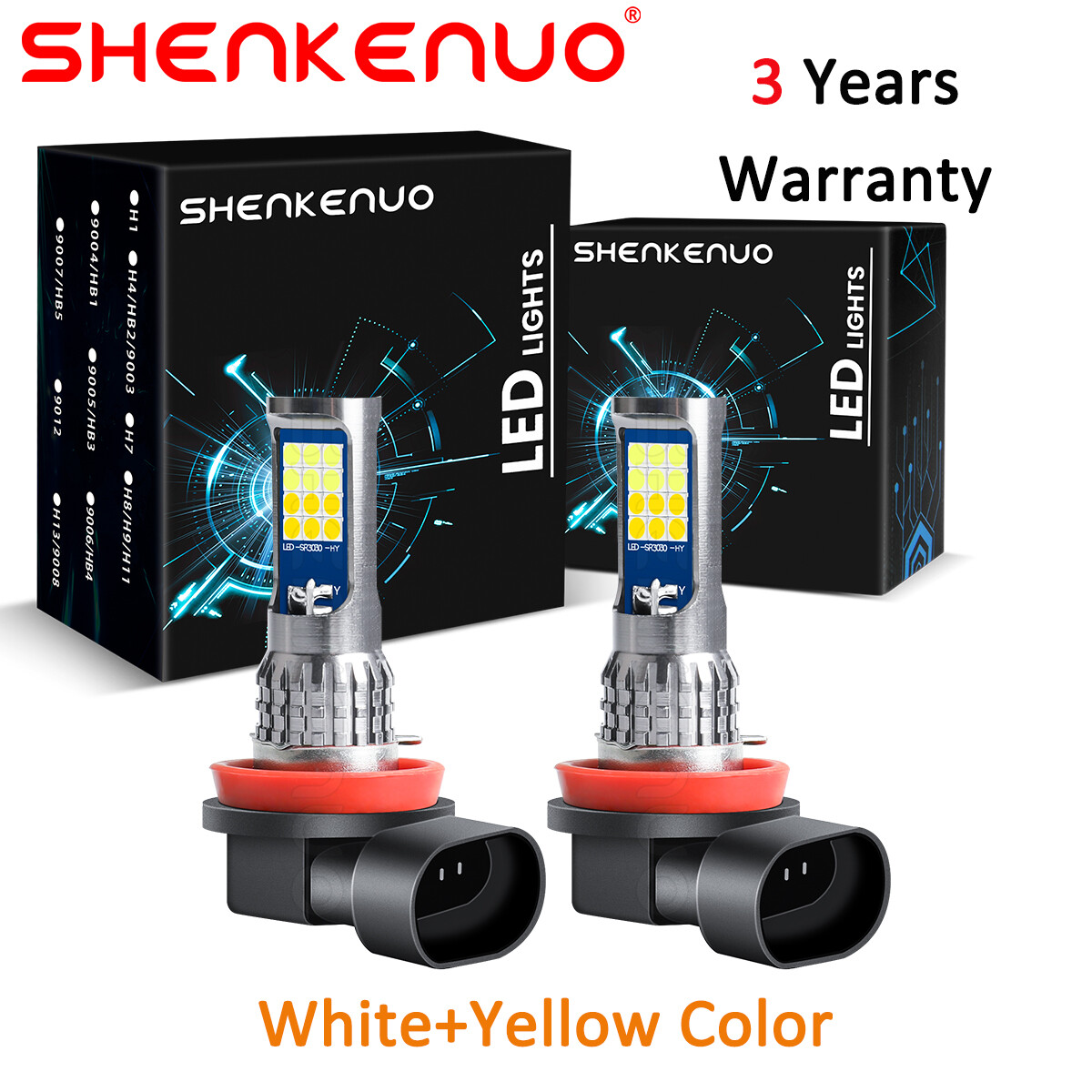 Pair LED Bulbs Fog Driving Light H11 H16 H8 3000K 6000K Super Bright Dual Color