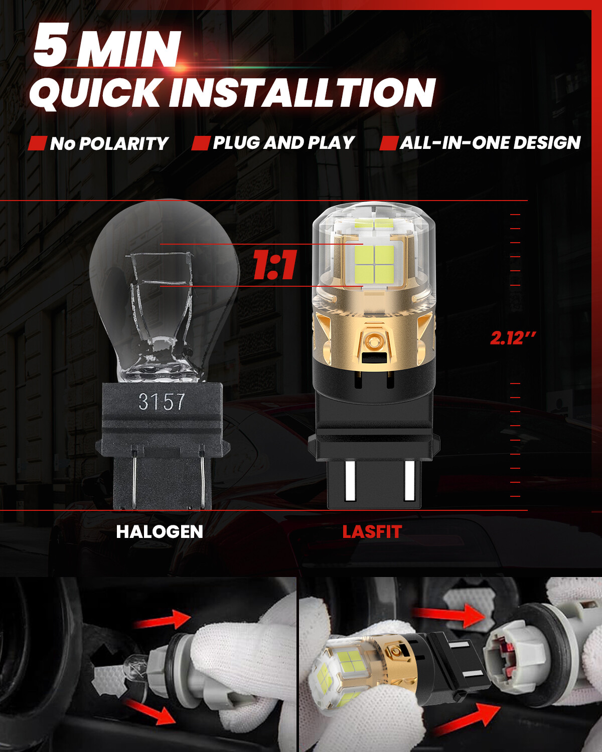 Lasfit 3157 3156 4057 LED Backup Reverse Light Bulbs Bright Pure White L2 Series