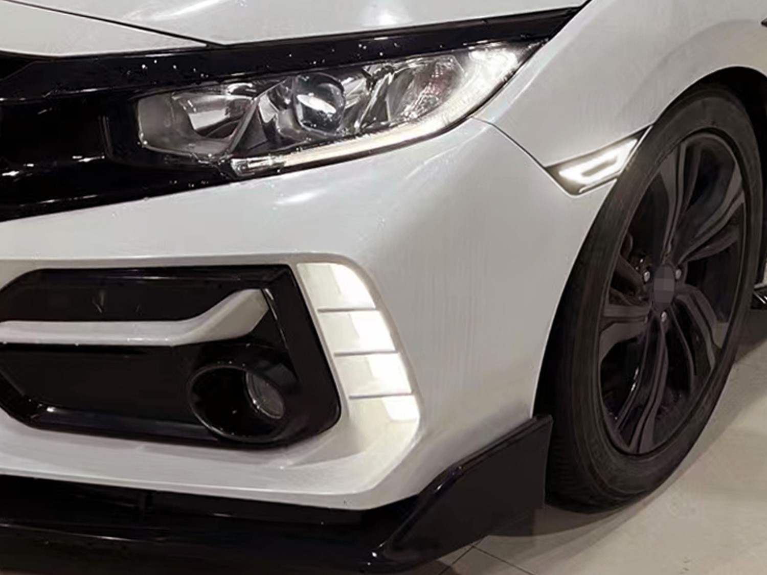 GT-Stype Black-Out Cover White LED Front Side Markers For Honda 2016-2021 Civic