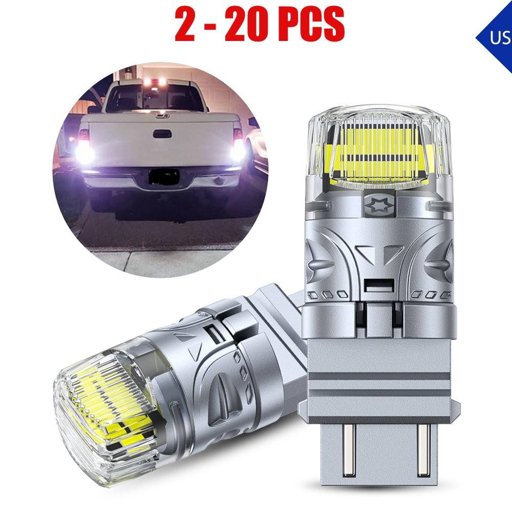 2-20 3157 3057 3155 White LED DRL Turn Tail Signal Light Bulb Silver-Body Canbus