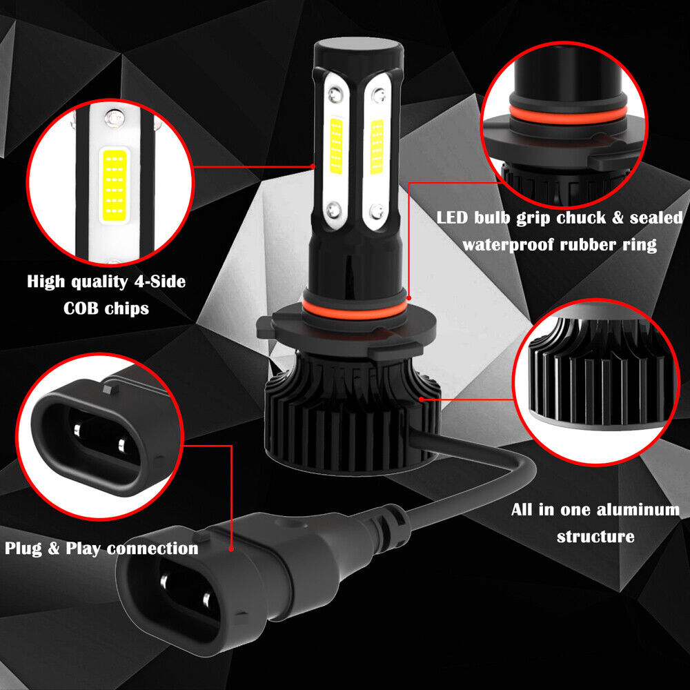 4-Side 9005 9006 Bulbs Combo LED Headlight Kit High Low Beam Bulb 4800W 720000LM