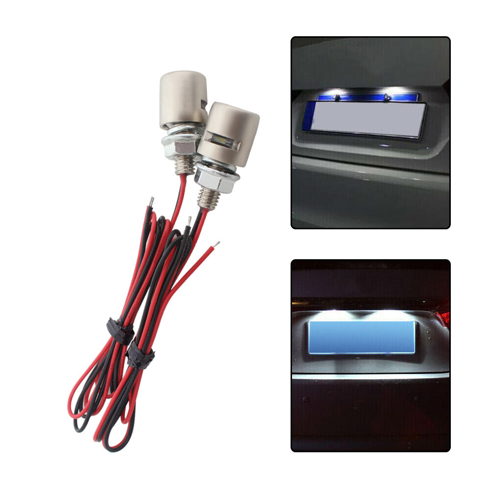 1pair Silver Mini LED License Plate Lights M6 Screw Bolt White Lights Universal