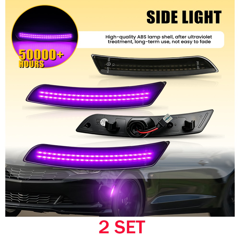 LED Side Marker Light Kit For 2016 17-2023 Chevy Camaro 8X Purple Smoked Housing