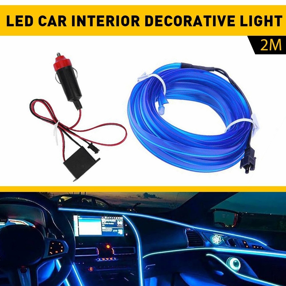 2m Blue LED Car Interior Decorative Atmosphere Wire Strip Light Accessories US