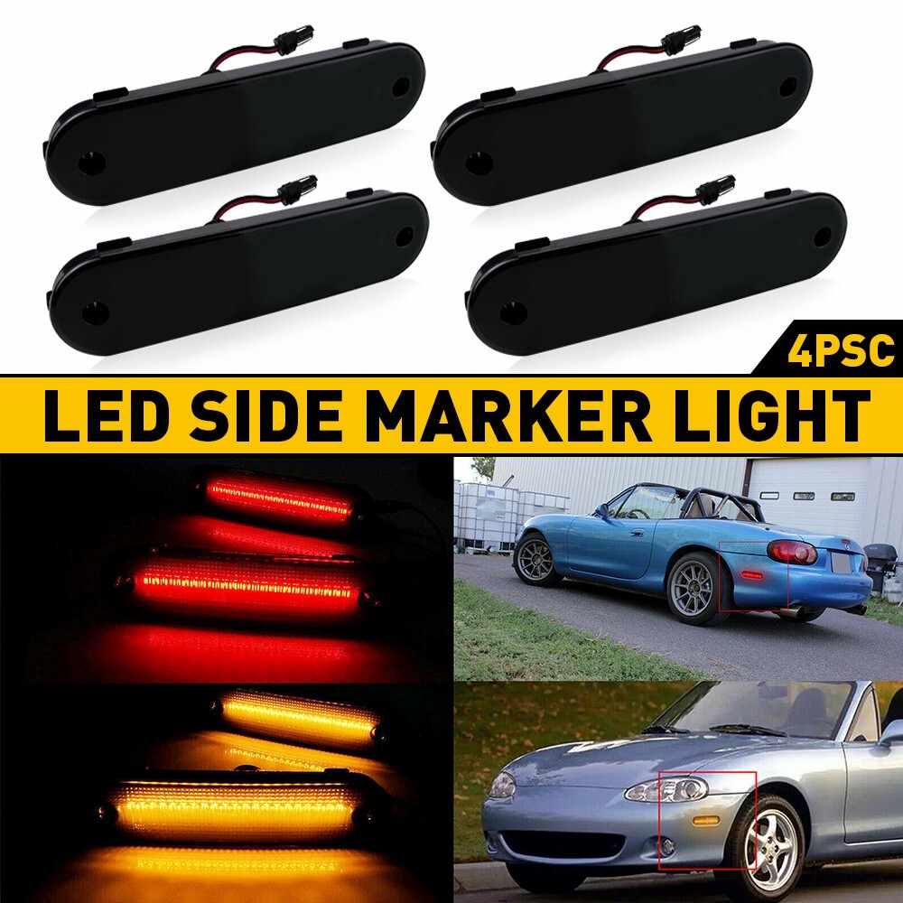 For 1990-2005 Miata Mazda MX-5 Smoked LED Side Marker Light Amber Red Waterproof