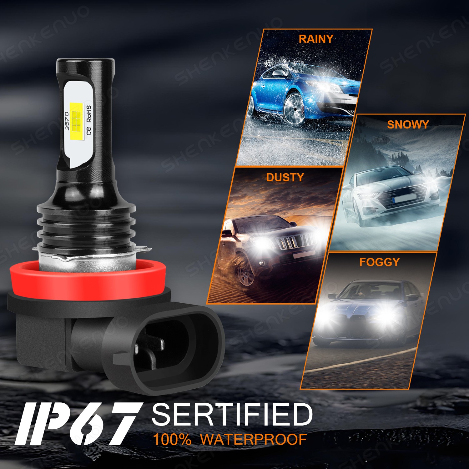 LED Headlight Combo H7+H7+H11 High Low Beam Fog Light 6x Bulbs Kit 6000K White
