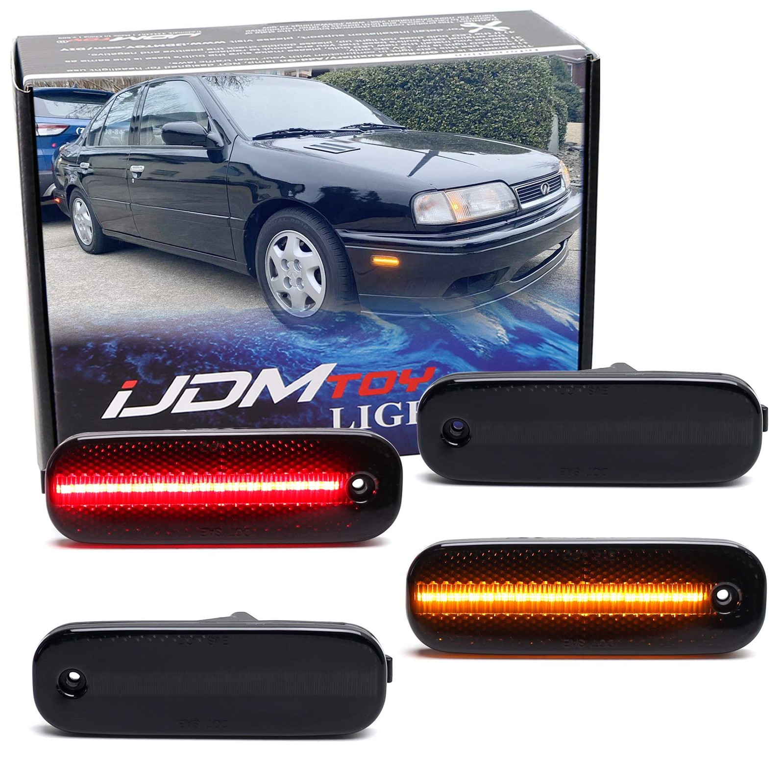 4pc Smoked Lens Amber & Red Full LED Strip Side Marker Lights For Infiniti G20