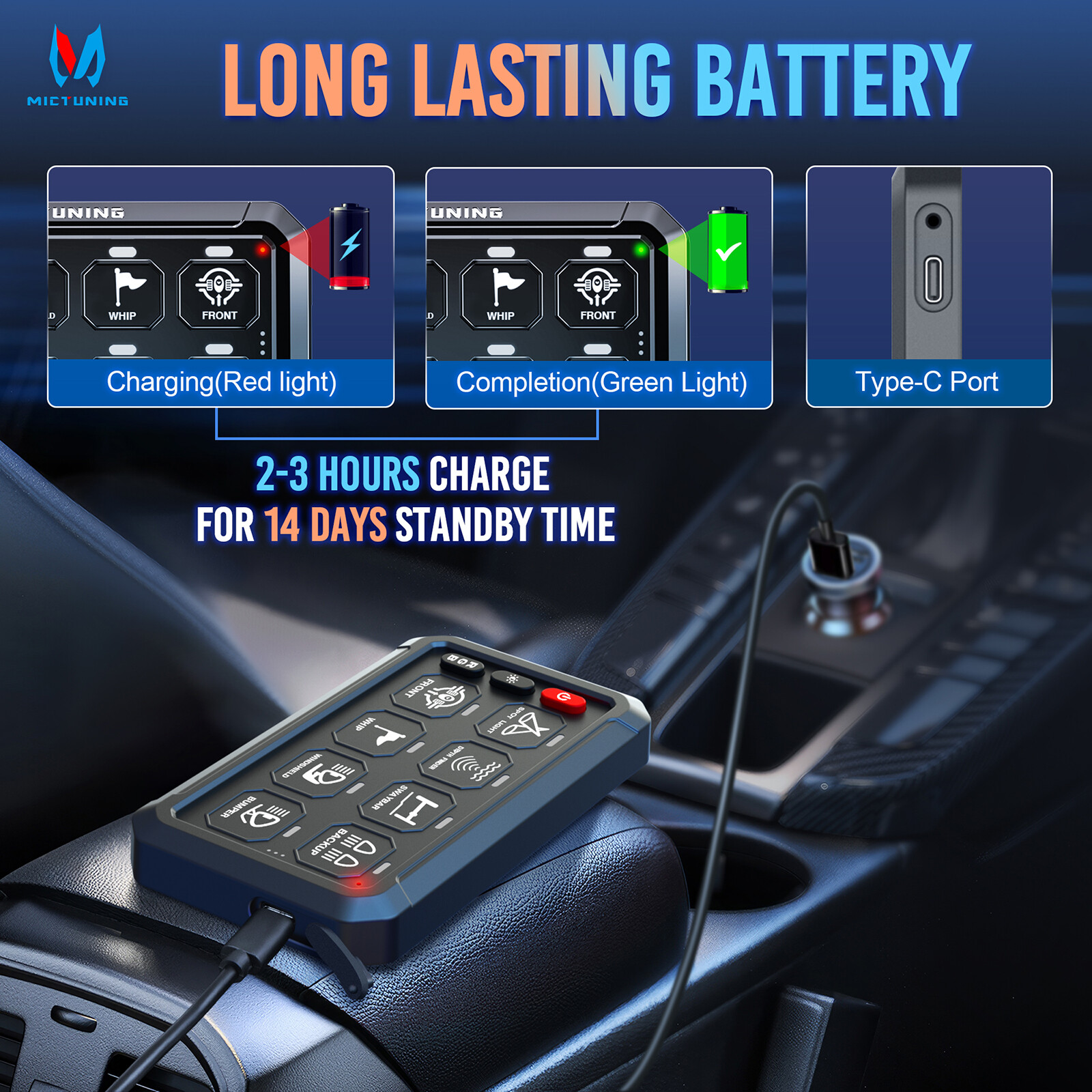 MICTUNING P1s Wireless RGB 8 Gang Switch Panel 12V Auxiliary Circuit Control Box