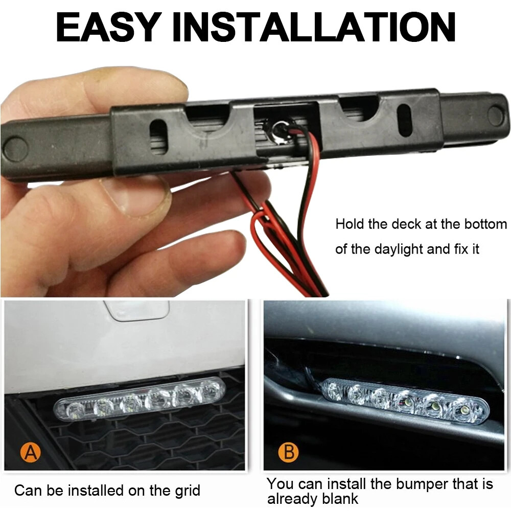 2pcs Hyper White 6 LED DRL Daytime Running LED Clear Fog Light Bumper Lamps 12V