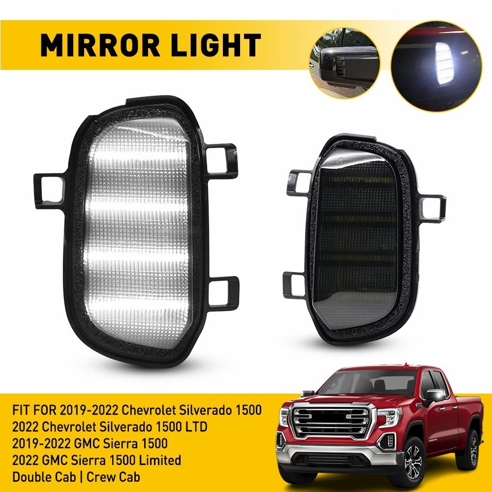 Smoked Lens Quad-Row Full LED Side Mirror Puddle Lights For 19+ Silverado Sierra