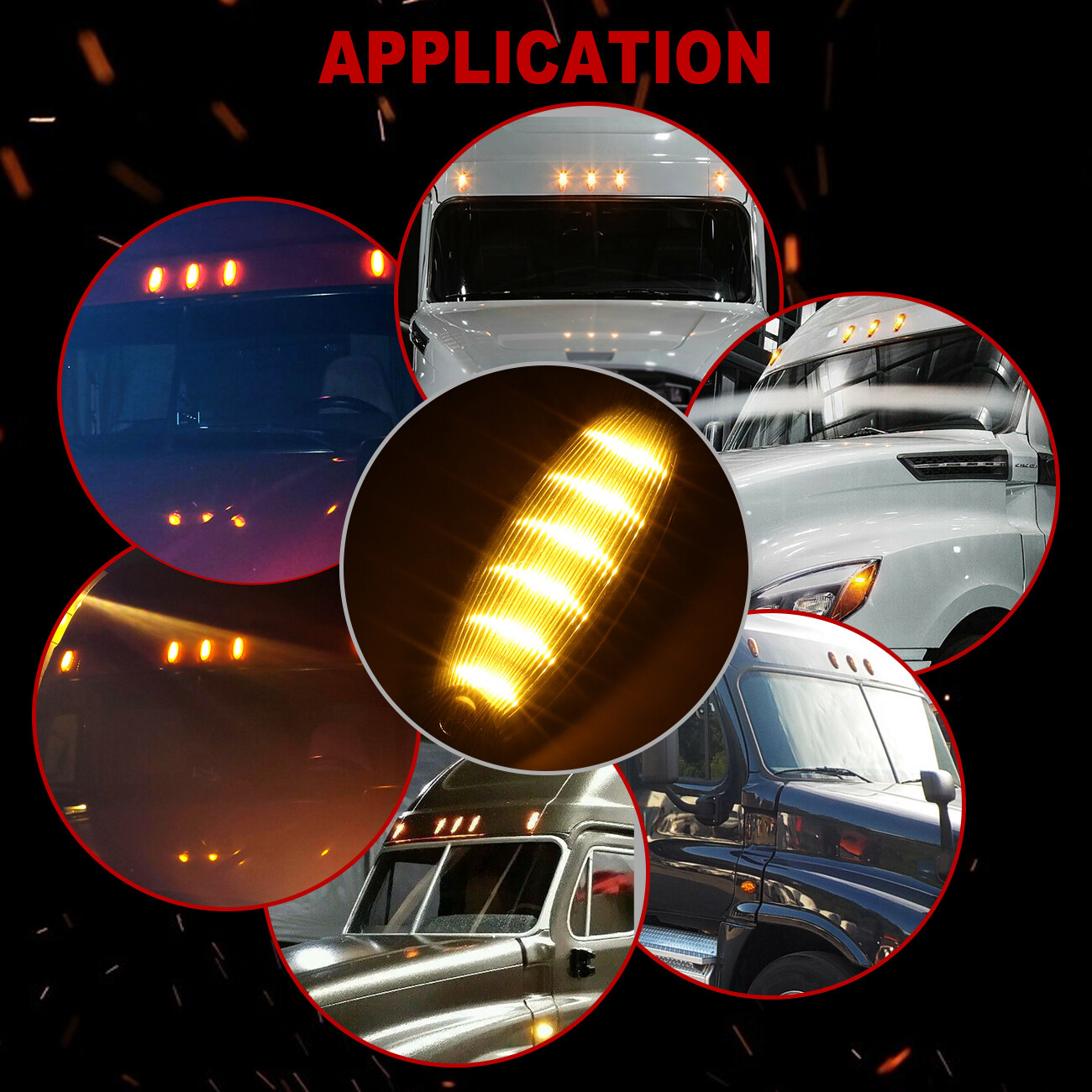 5pcs Amber 12LED Roof Cab Marker Clearance Lights for Peterbilt/Mack Semi Truck