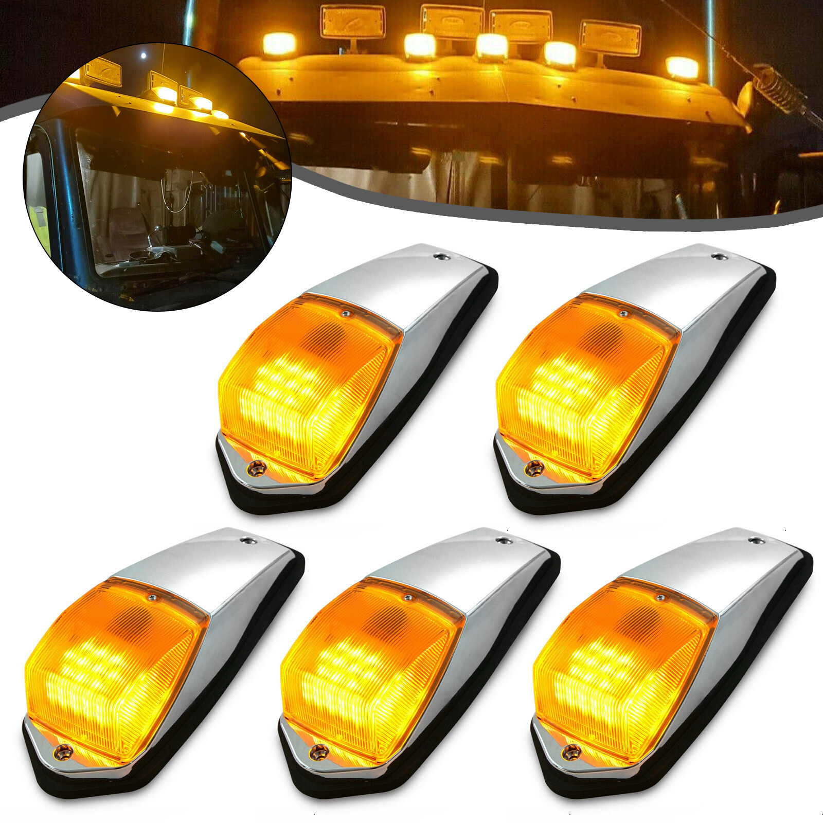 5 PCS 31LED Amber Marker Lights For Peterbilt Kenworth Freightliner Top Roof Cab