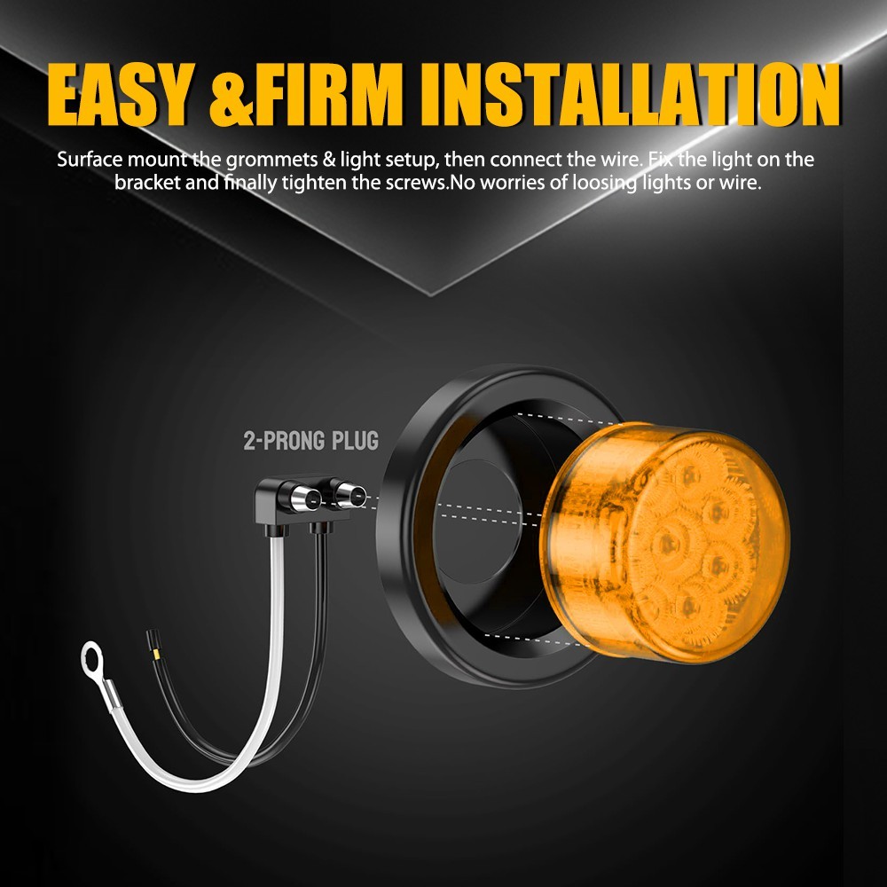 2″ DOT Amber Round Trailer 9 LED Marker Lights Grommet for Truck RV Van 10-50X