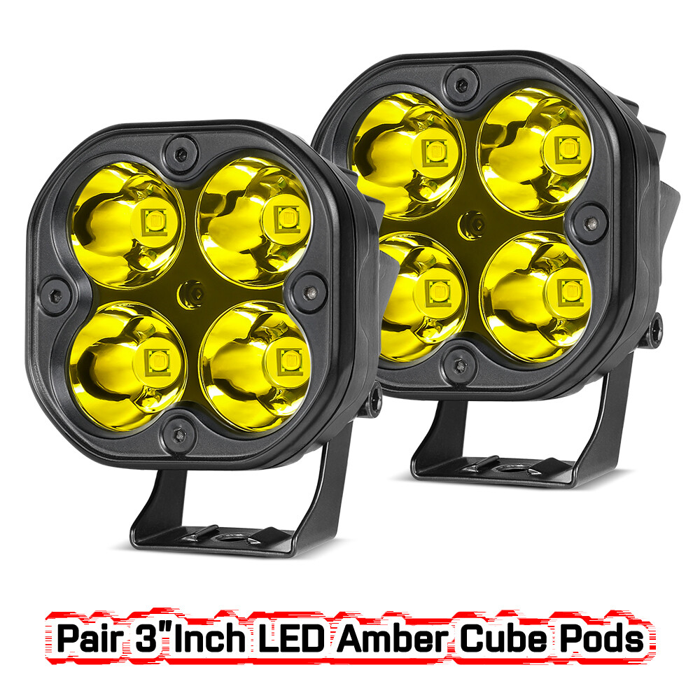 2Pcs 3inch LED Cube Pods Work Lights Front Bumper LED Fog Driving Lamp Boat ATVs