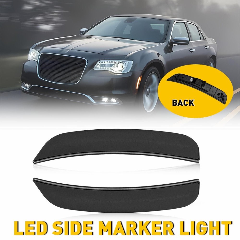 2PCS Amber LED Smoked Front Bumper Side Marker Lights For Chrysler 2015-2023 300