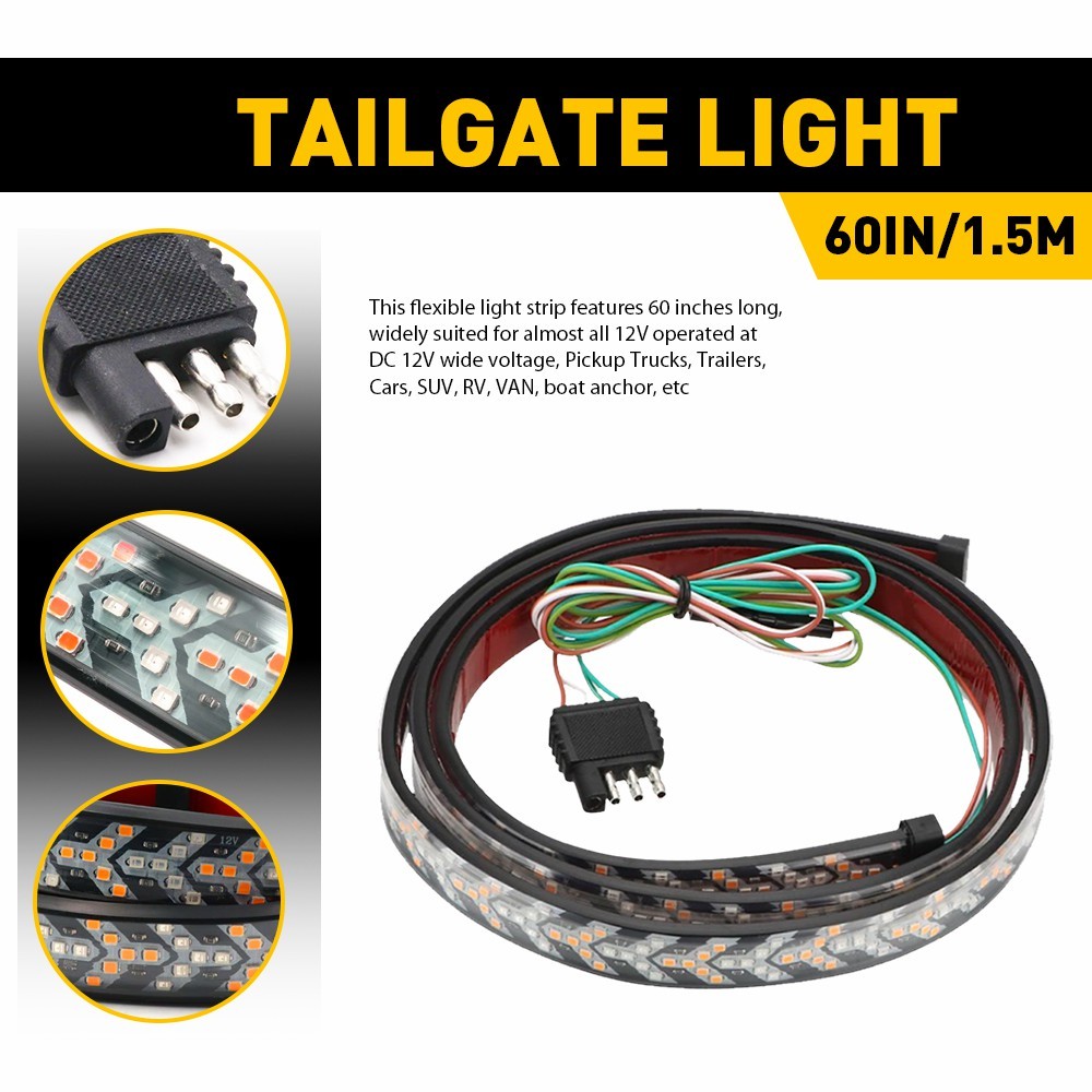 60″ Truck 3 Row LED Tailgate Light Bar Reverse Brake Turn Signal Stop Tail Strip