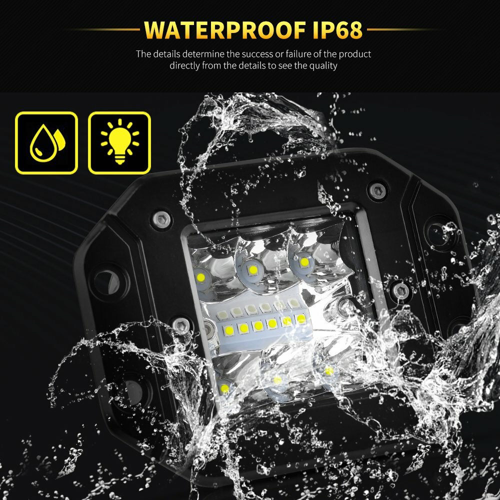 2x 300W Flush Mount LED Pods Flood Spot Work Light Bar Offroad Backup Pickup 4WD