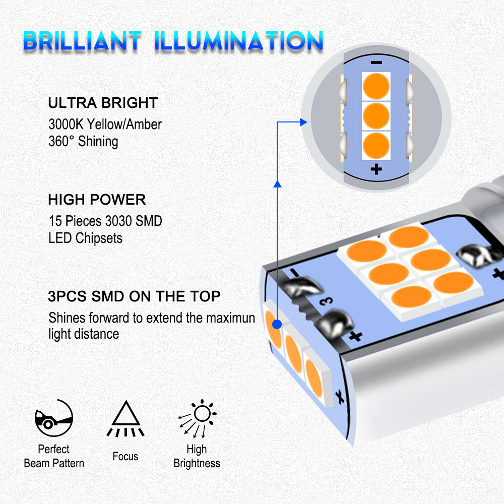 2X 3157 LED 3000K Amber Yellow Turn Signal Parking DRL High Power Light Bulbs