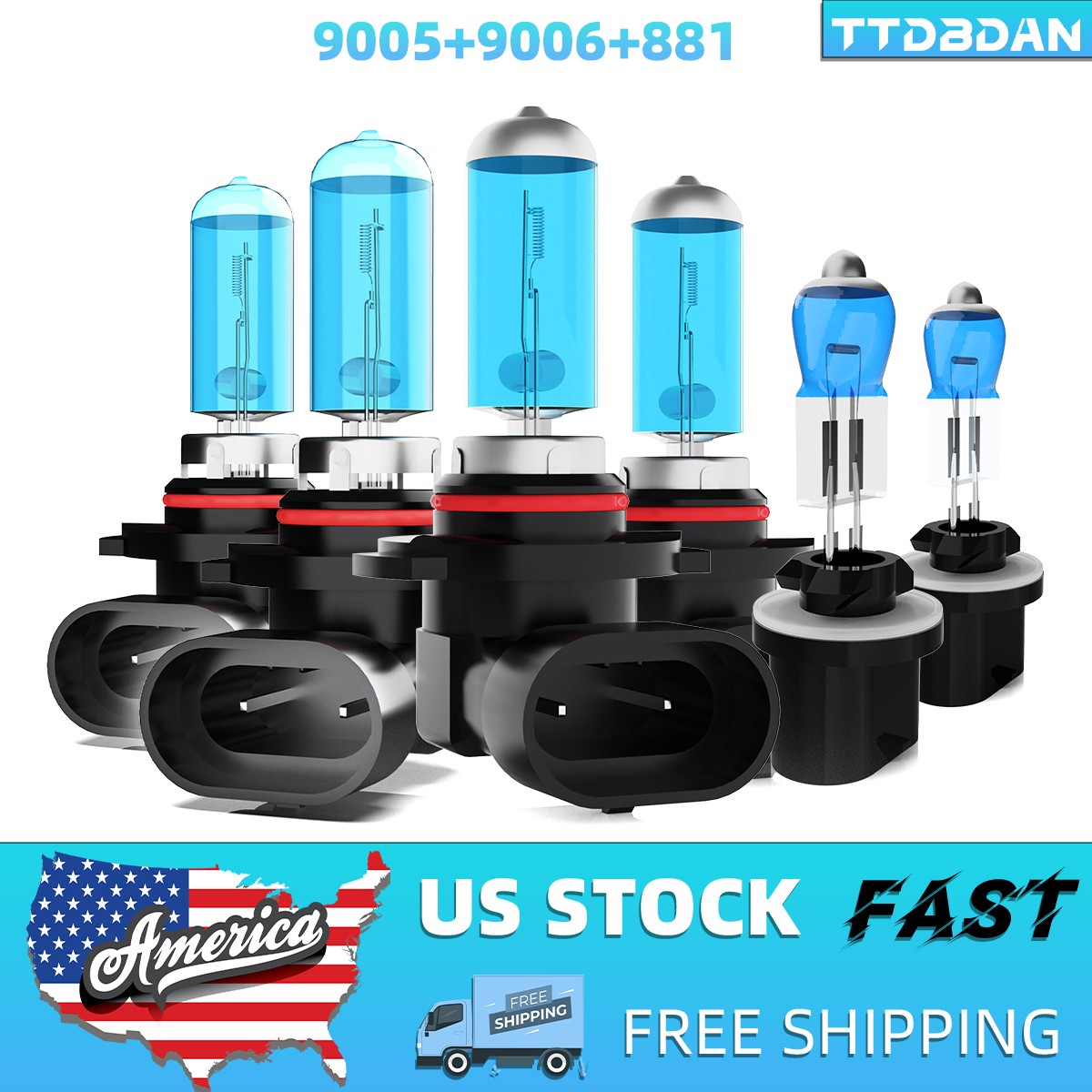 6PCS 9005+9006+881 High Low Fog Beam Halogen Headlight Bulbs Combo Warm White