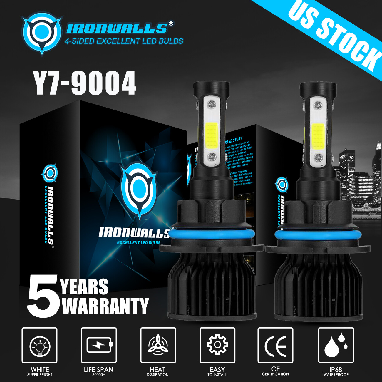 4-sides 9004 LED Headlight Bulb High Low Beam 6500K 2600000LM White Super Bright