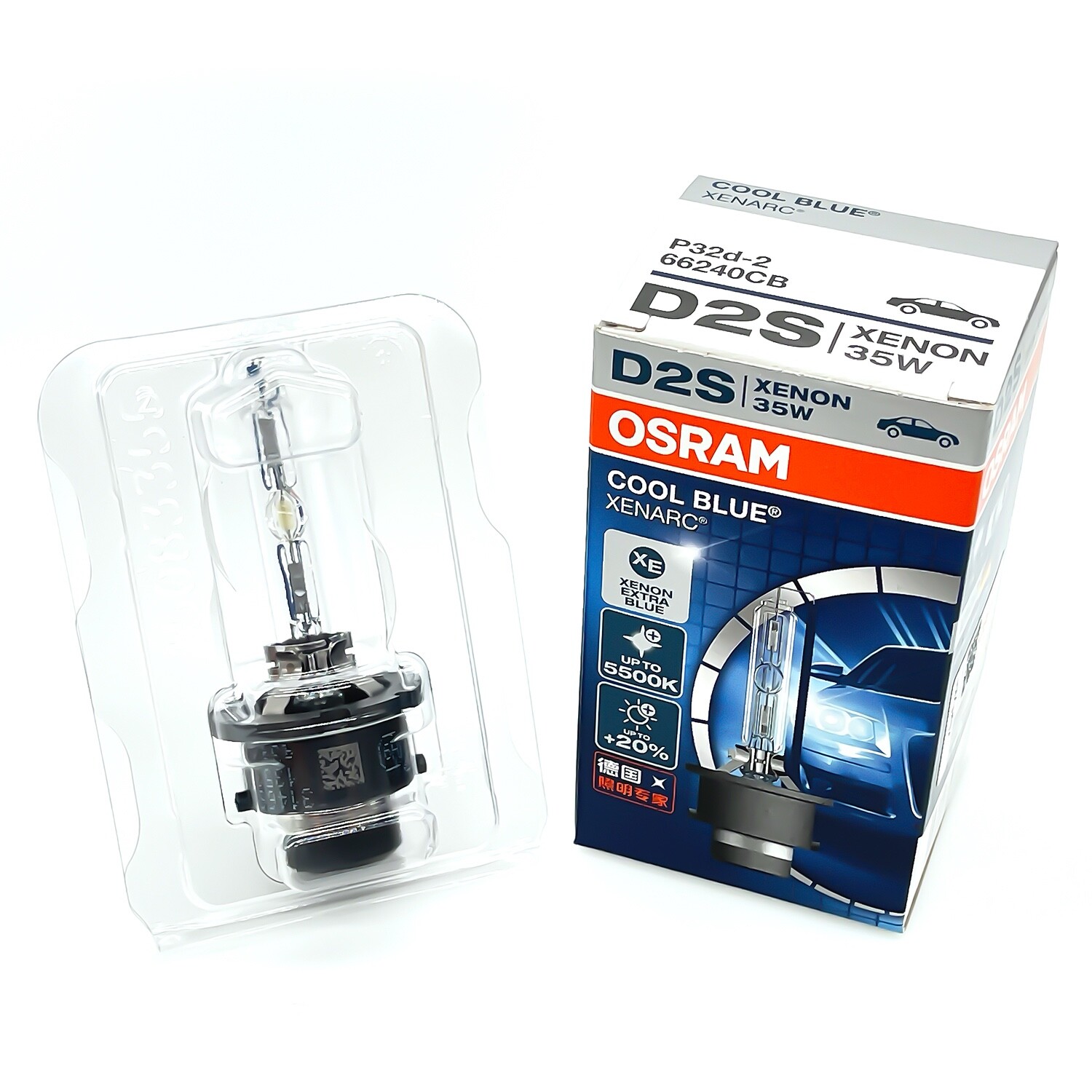 D2S Osram 66240CB COOL BLUE HID Headlight Bulbs | Up to 5500K | Pack of 2