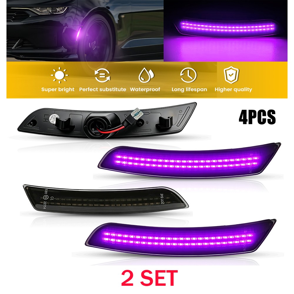 Front Rear LED Side Marker Light Solid Purple Lamp 8PCS For Chevy Camaro 2016-23
