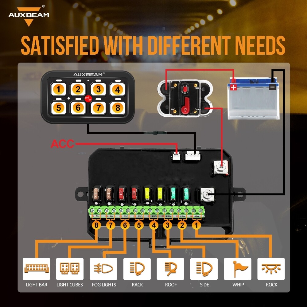 Universal 8 Gang Switch Panel Relay System DC 12-24V On-Off Control Accessories