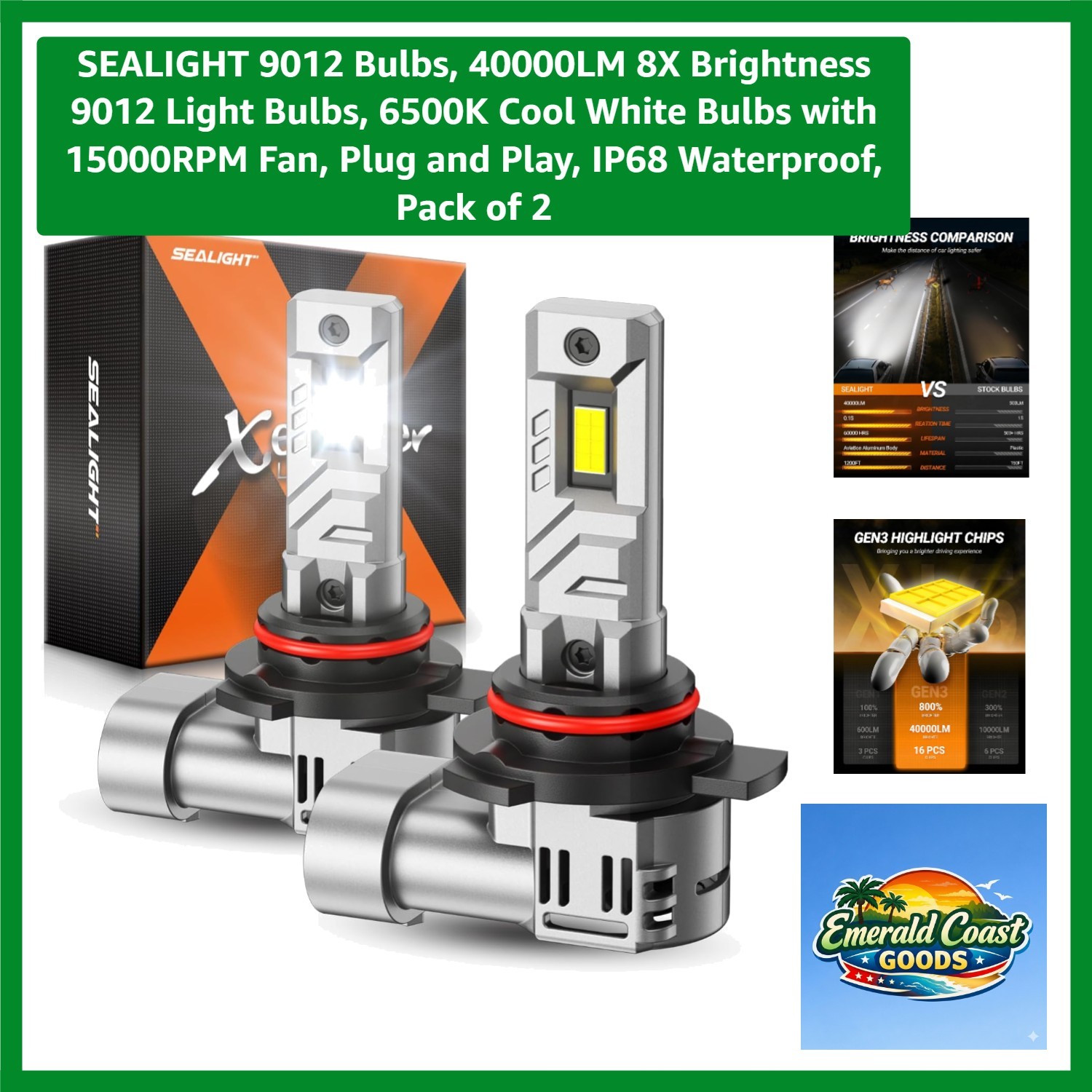 Exceptional 9012 LED Bulbs – 800% Brightness for Safe Driving, Includes Decoder