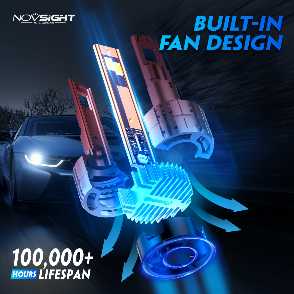 NOVSIGHT H4 LED Headlight Bulbs High Low Beam 80000LM 500% Brighter Than Halogen