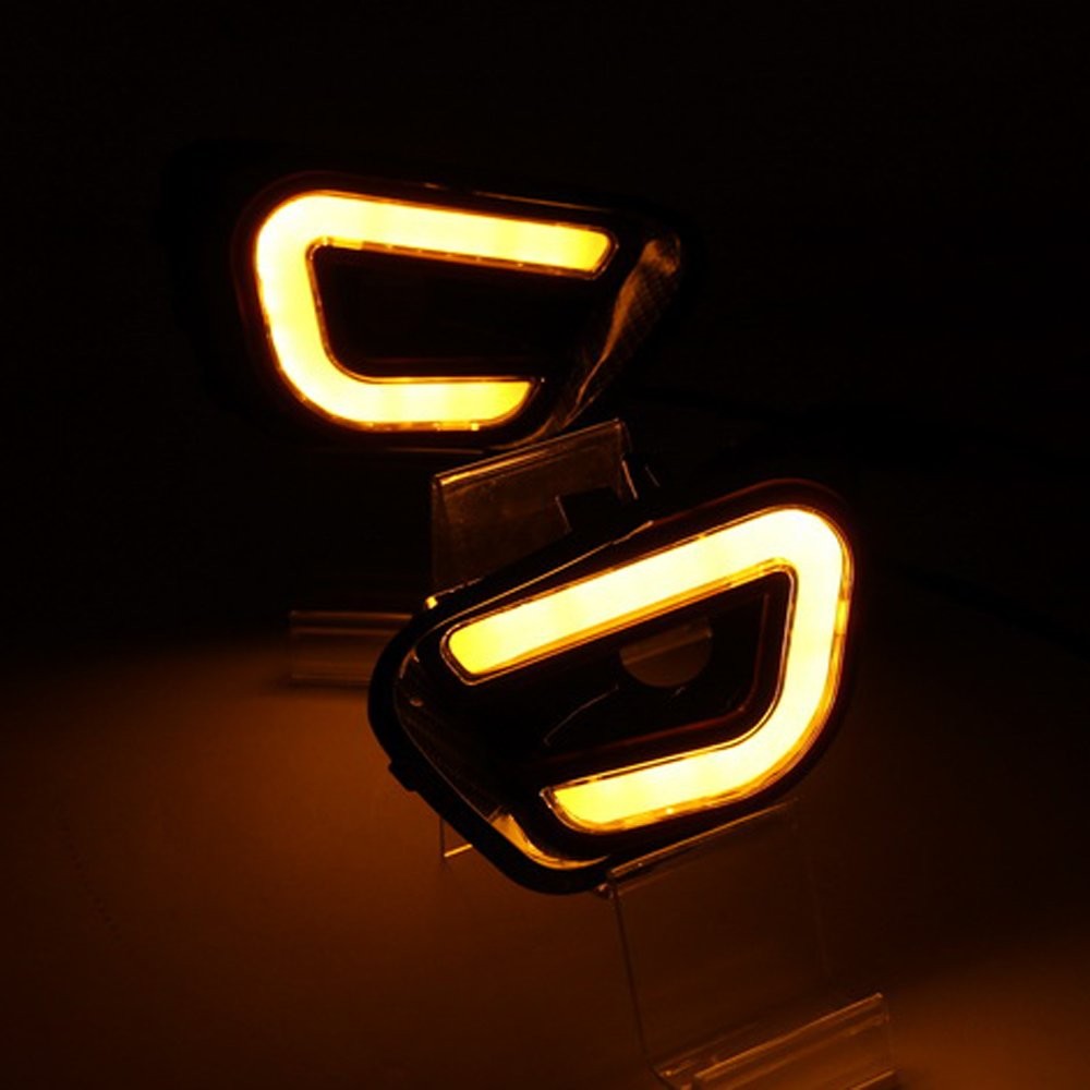 LED DRL Daytime Running Light Carbon Fiber Pattern Lamp For Jeep Compass W Turn