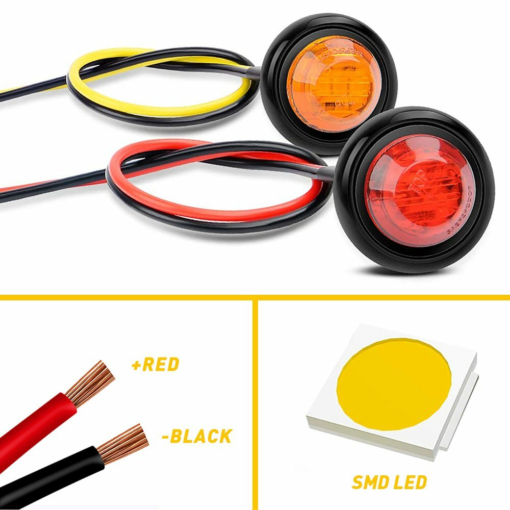 [AMBER/RED] Round Side Marker lights LED Bullet Light For PickupTruck Trailer 20