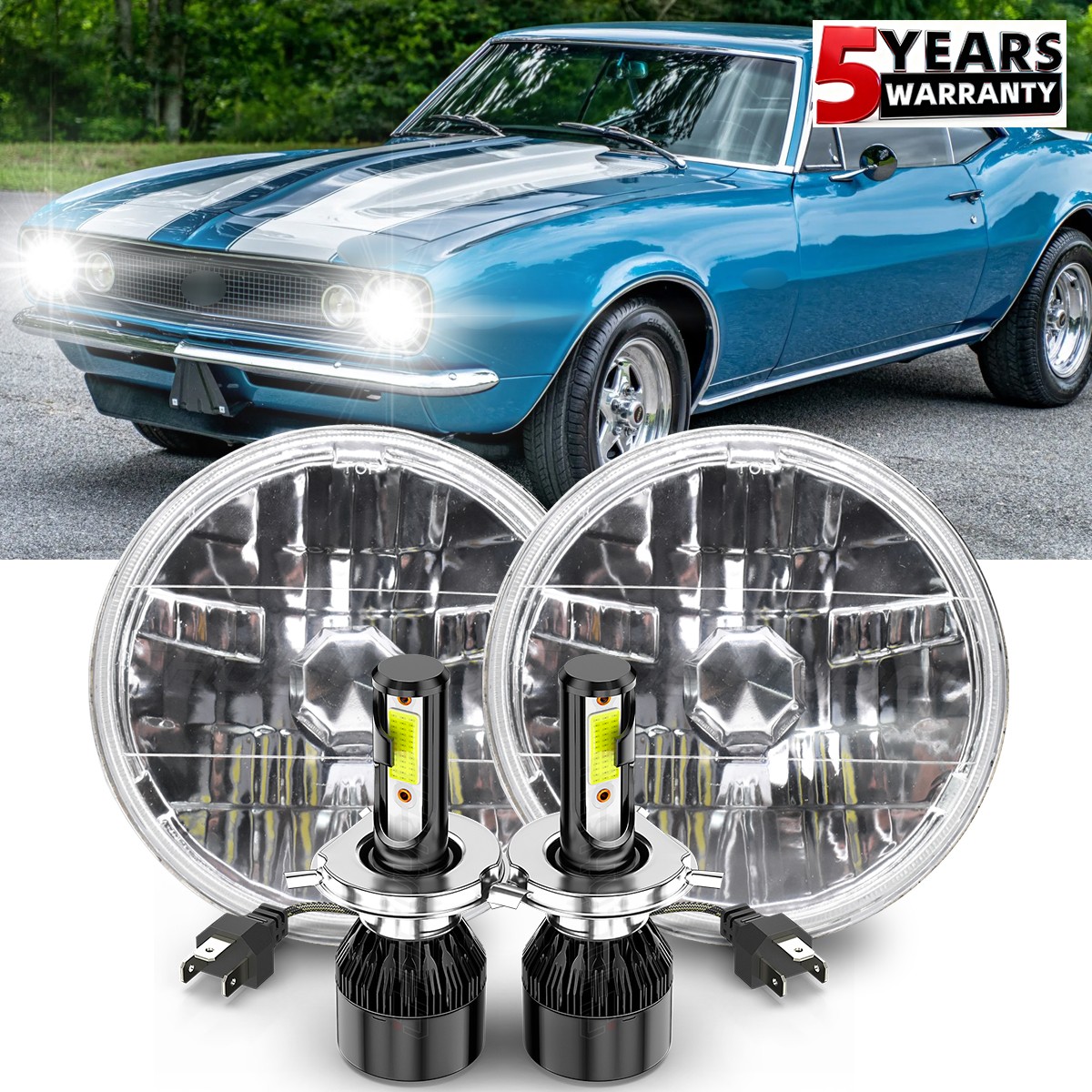7″inch Round LED Headlights High-Lo For Chevrolet Camaro 1967-1981 Chevelle Pair