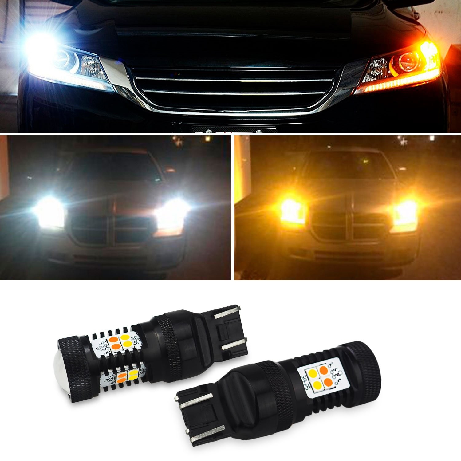 16SMD-3030 LED Turn Signal Parking/DRL Lights 7443 Switchback Super Amber White
