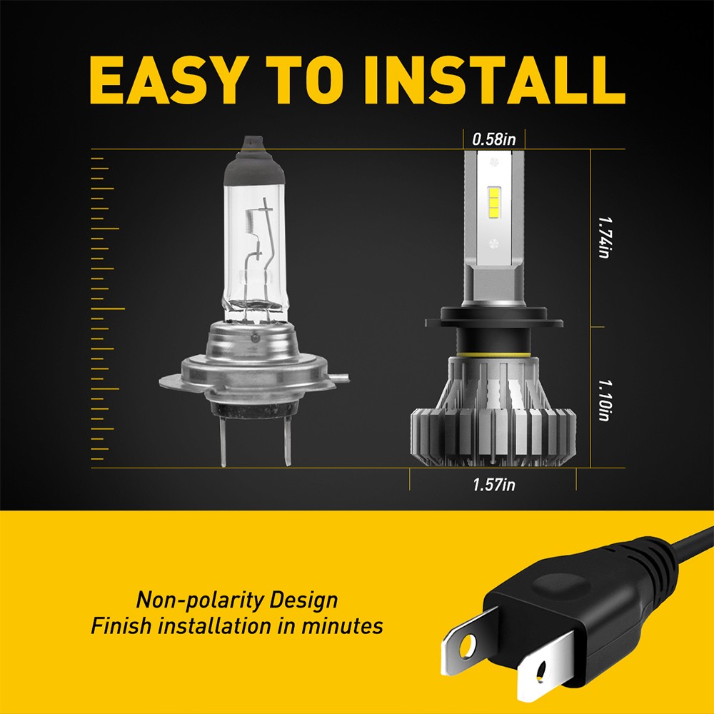 2-20 H7 LED Headlight Bulb 6500K High/Low Beam Super Bright White Lamp AUXITO B3