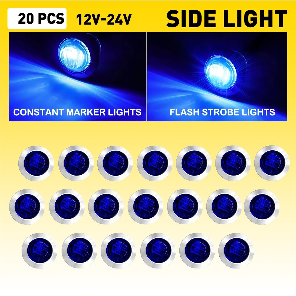 20X 3/4″ Inch Blue LED Dual Strobe Steady Marker Lights 12V Waterproof IP67 EPY