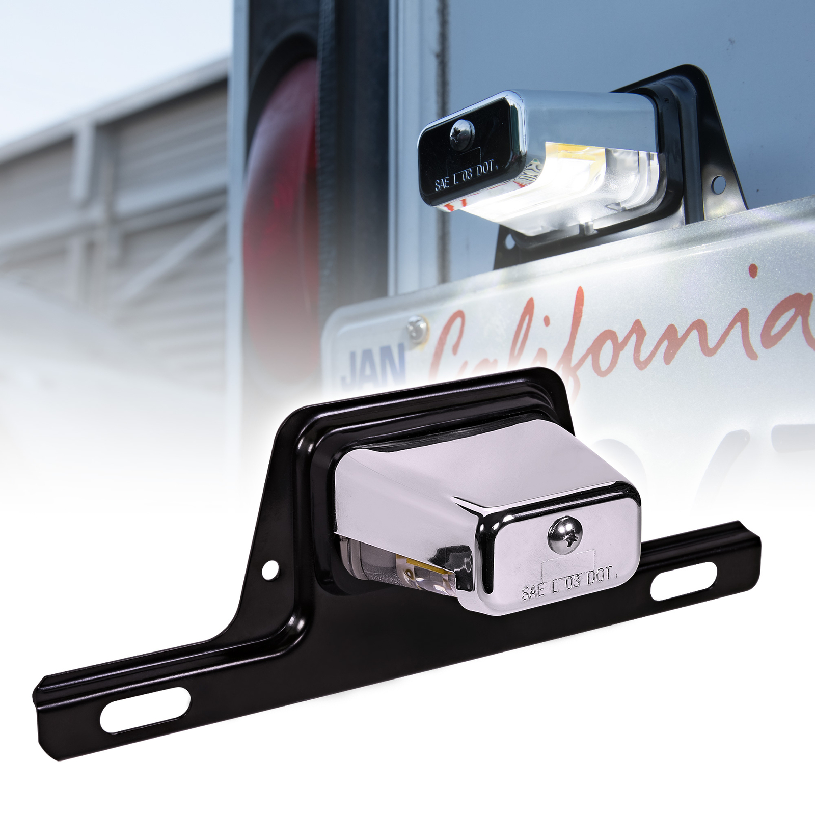 Chrome 12V DC Bracket-Mount DOT LED License Plate Light for Boat Trailer UTV ATV