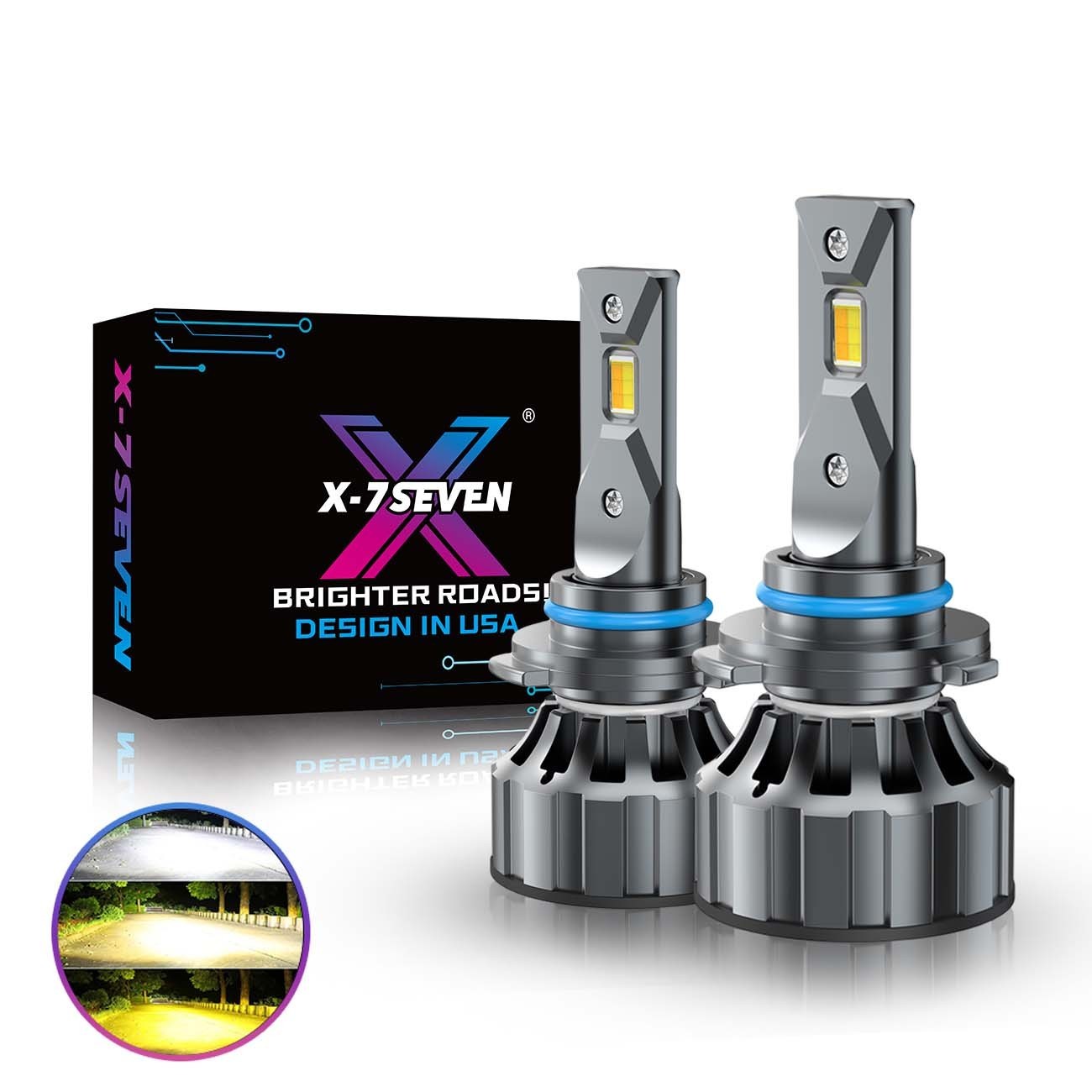 X-7SEVEN 9005 HB3 LED Headlight Bulbs Kit High Beam 3K / 4K / 6K 3-Color Switch