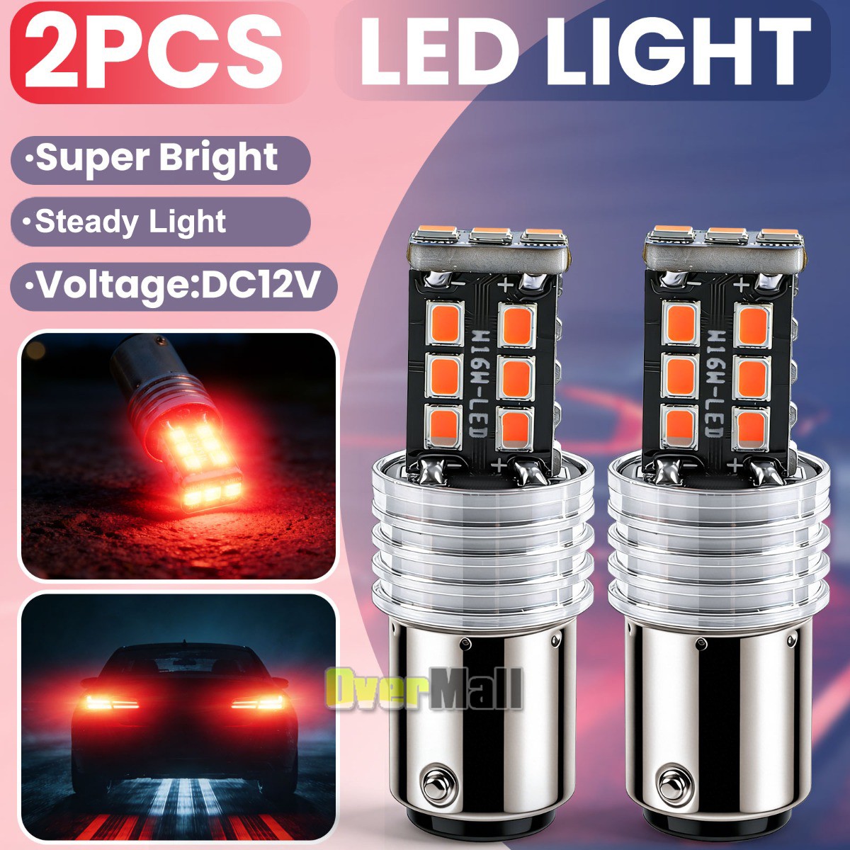 2X 1157 LED Safety Brake Stop Tail Parking Light Bulb 6000K Bright Red Lamp 16W