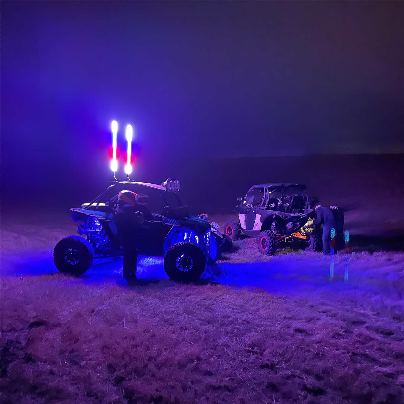 1Pair 3ft/4ft RGB-IC LED Whip Lights 360° Antenna Flow Lamp w/Remote For UTV ATV