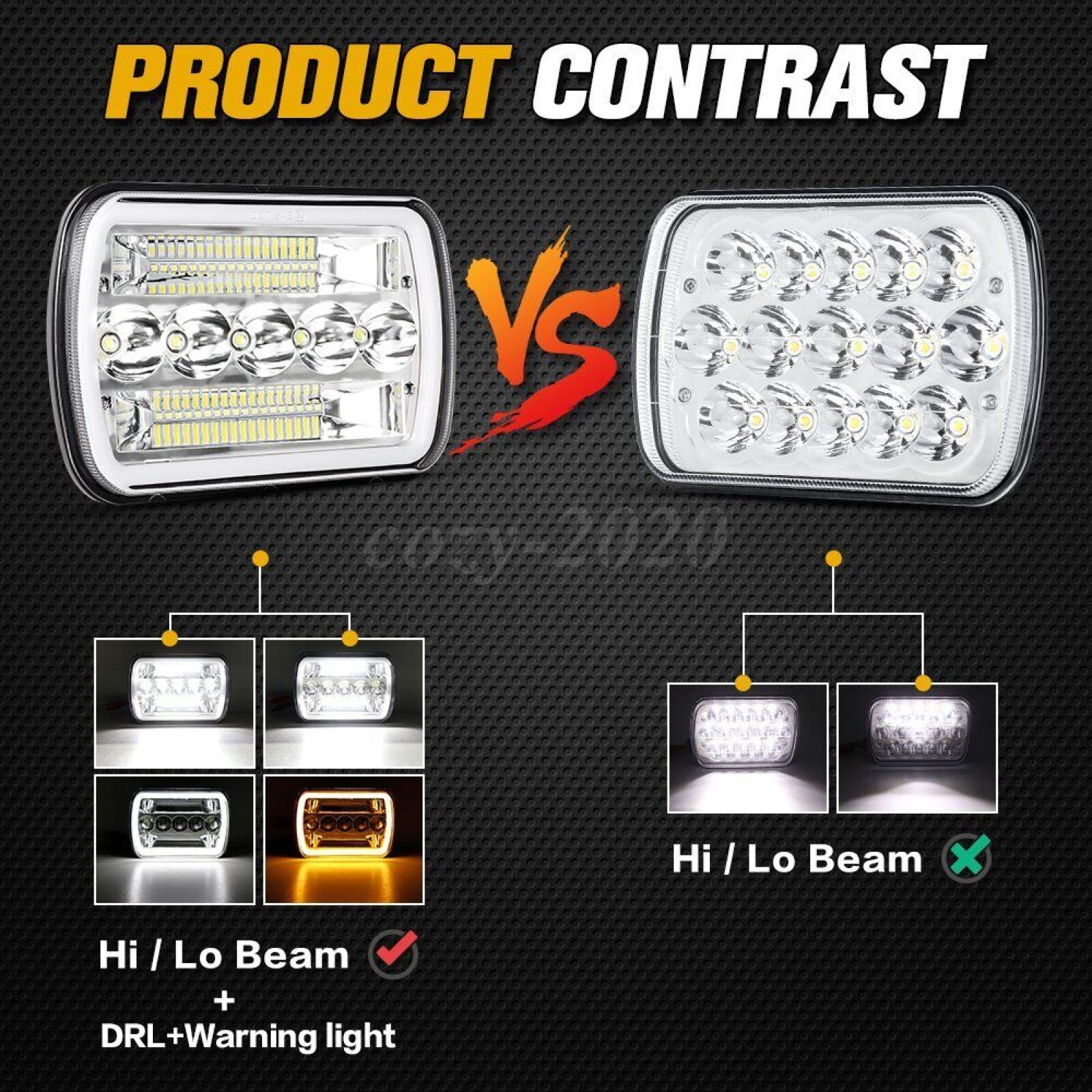 For Chevy Express 1500 2500 3500 Cargo Van Pair 7×6 5×7 LED Headlights Hi/Lo DRL