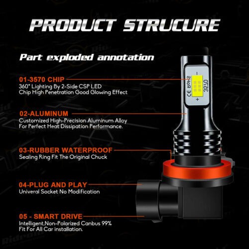H11 H9 LED Headlight Super Bright Bulbs Kit 10000K White 330000LM High/Low Beam